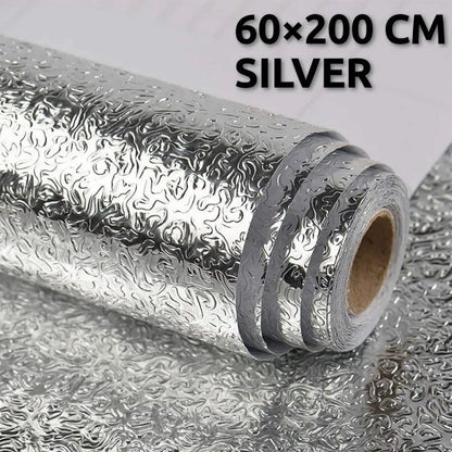 2M Silver Foil Sticker - Waterproof Oil Proof Kitchen Stove Cabinet Decal