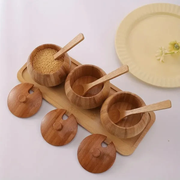 Pure Bamboo Sugar Pot Bowl - Tableware for Ingredients, Seasoning, Salt & Spice