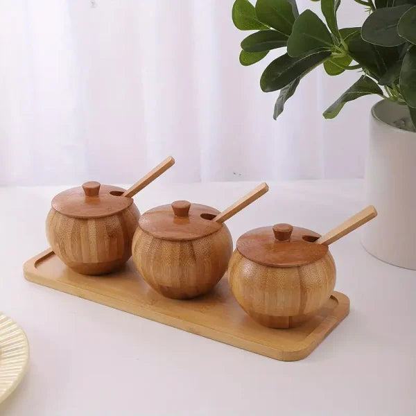 Pure Bamboo Sugar Pot Bowl - Tableware for Ingredients, Seasoning, Salt & Spice