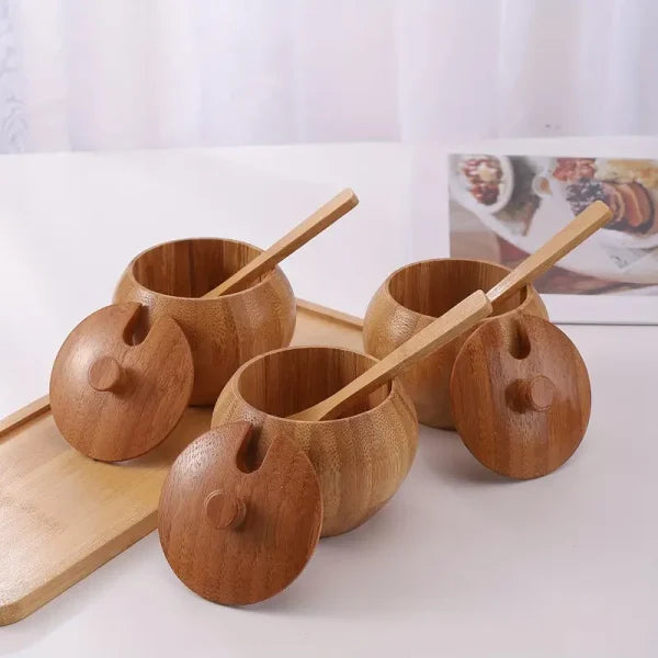 Pure Bamboo Sugar Pot Bowl - Tableware for Ingredients, Seasoning, Salt & Spice