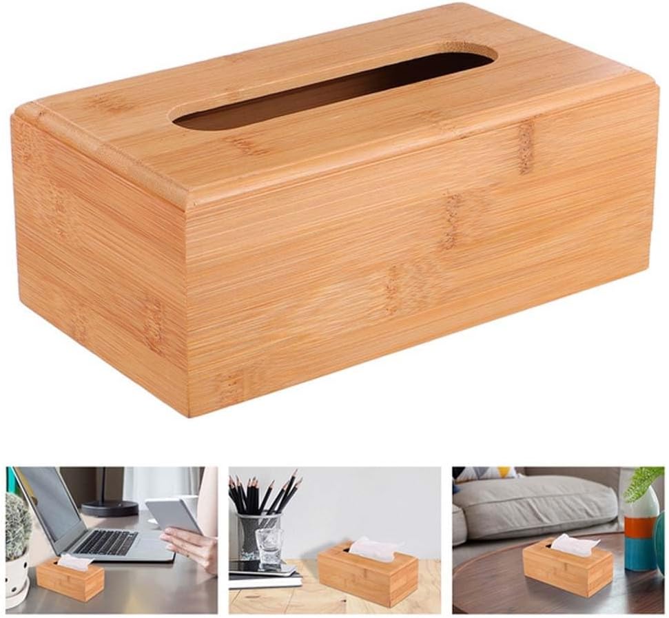 Refillable Bamboo Wood Tissue Box - Natural Wood Grain Design