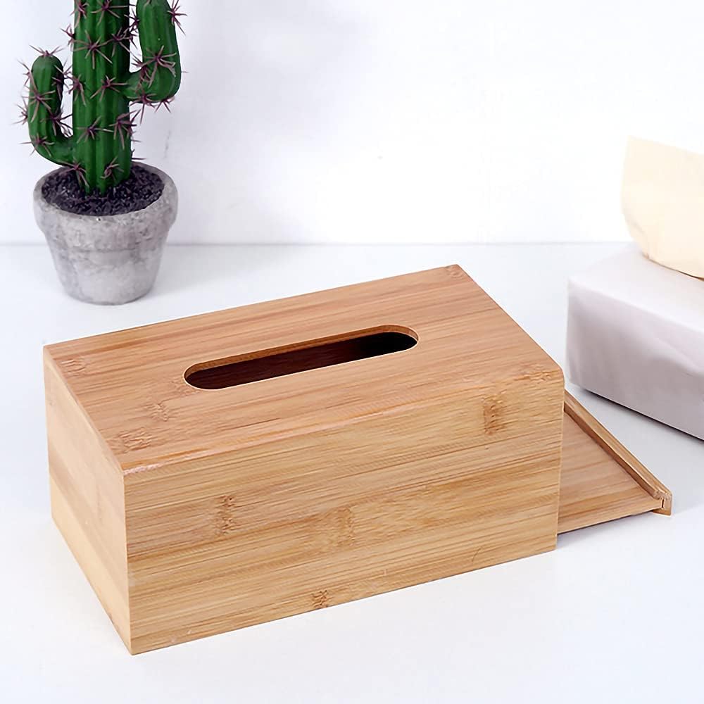 Refillable Bamboo Wood Tissue Box - Natural Wood Grain Design