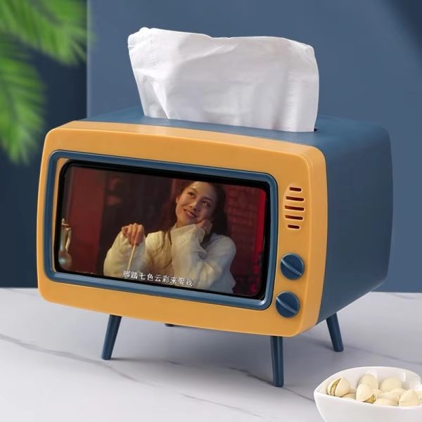 Unique Tissue Box Phone Holder - 2-in-1 TV Shape Design - Random Color