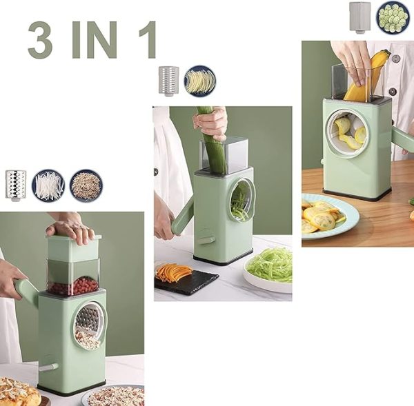 3-in-1 Manual Vegetable Cutter - Rotary Cheese Grater & Mandolin Slicer