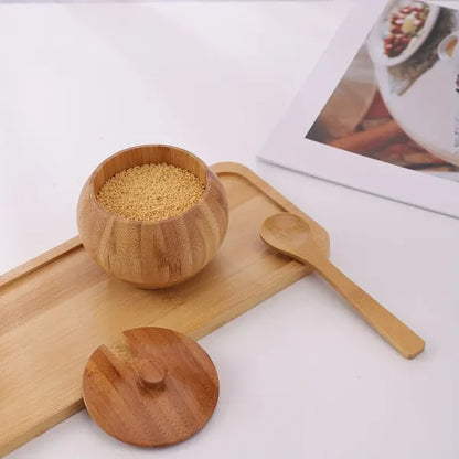 Pure Bamboo Sugar Pot Bowl - Tableware for Ingredients, Seasoning, Salt & Spice